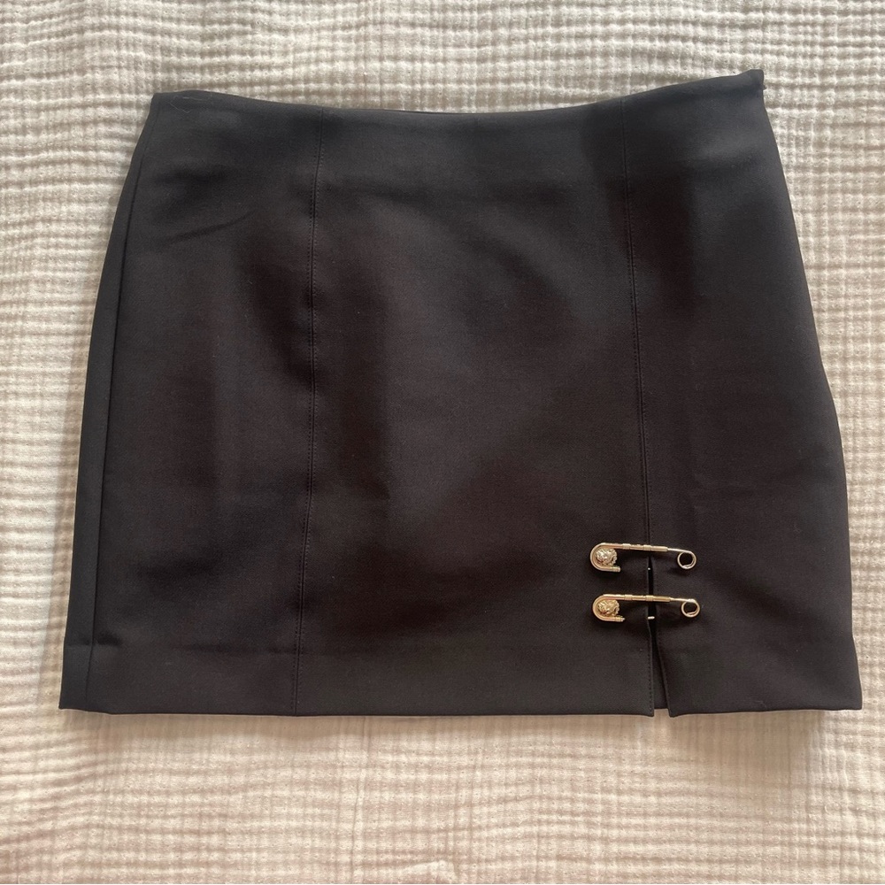 Black Mini Skirt with Gold Pins